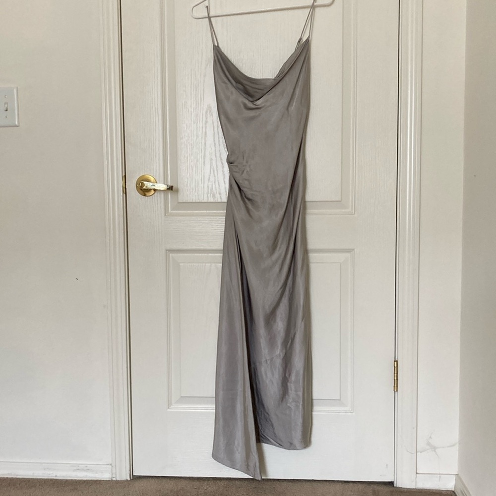 Zara satin Gray Draped Dress